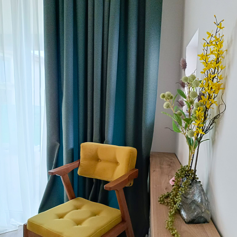Draperii dimout turquise proiect amenajare Pipera Draperii dimout turquise proiect amenajare Pipera